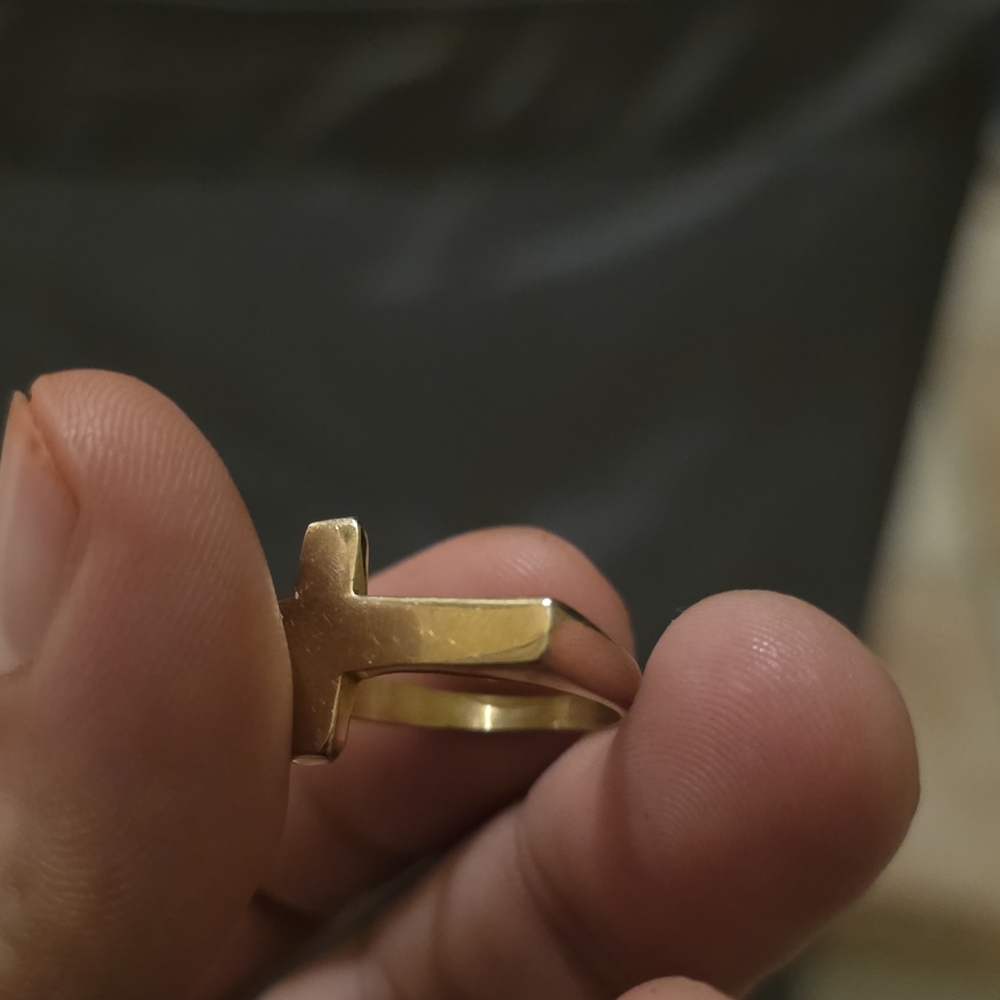 Gold Cross Ring - Polished Gold Tone - Picture 5 of 6